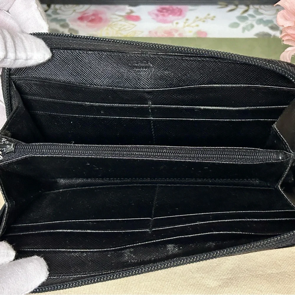 Prada Black Saffiano Leather Zip Wallet